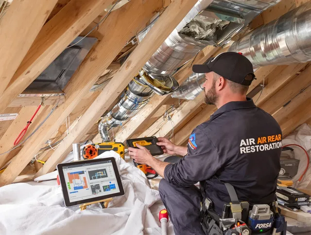 Central Falls Air Duct Cleaning technician performing precise duct repair work in Central Falls
