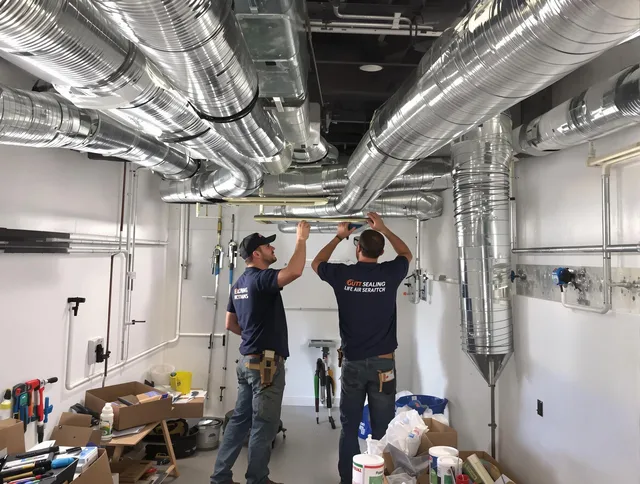 Central Falls Air Duct Cleaning technician applying professional duct sealing solutions in Central Falls
