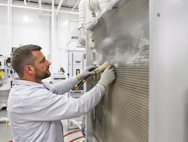 Central Falls Air Duct Cleaning technician performing precision commercial coil cleaning at a Central Falls business
