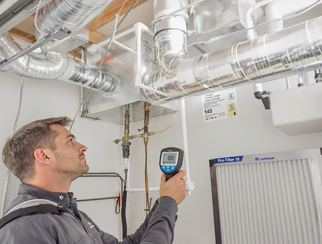 Central Falls Air Duct Cleaning expert conducting detailed filter system inspection using diagnostic tools in Central Falls